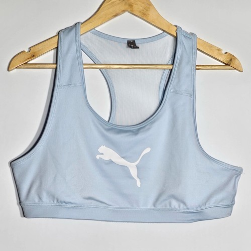Puma Womens Mid Impact 4keeps Bra Sport Blue Stretch Logo Sz XL + Free Post VGC
