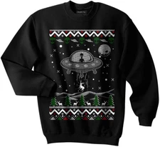 UFO Ugly Christmas Sweater, Alien, Spaceship, NASA, Holiday, GLOW IN THE DARK