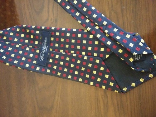 Brooks Brothers Makers 100% Silk Tie Dark Blue Geometric Red and Gold - Picture 6 of 7
