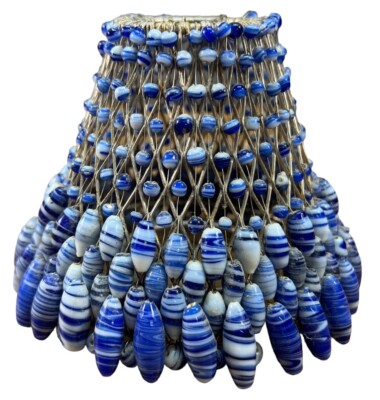 Cobolt BLUE Home Decorative Art Wire & Bead Shell Metal Table Lamp Shade 5 