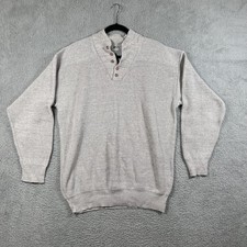 Vintage REI Sweater Mens Large Gray Cotton Button Shawl Collar Pullover 90s USA
