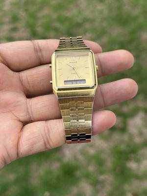 Pulsar アンティークデジタル腕時計 ゴールド Pulsar rare vintage Gold Tone Dual-Display Watch unisex 1980s