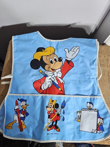 Vintage Child's Plastic Mickey Mouse Painting Smock 3 Pockets