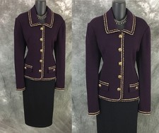 BEAUTIFUL St John collection jacket wine purple knit suit blazer size 10