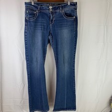 WallFlower Bootcut Jeans Womens 15 Blue Embroidered Rhinestone Pocket Mid Rise