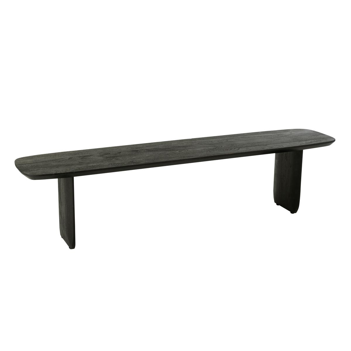 Banc en bois noir de 190cm autour d'une grande table de repas familiale