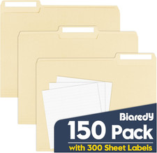Manila File Folders, 150 Pack Bulk, Letter Size 8.5" X 11", 1/3 Cut Tabs in Asso