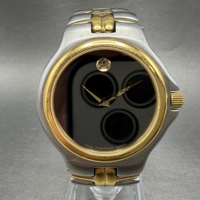 Movado Museum Watch Men 34mm Black Dial Two Tone 81.E2.887.2 New Battery