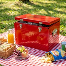 Red 21Qt Steel Ice Chest Hard Sided Camping Picnic No Logo Large Cooler for DIY