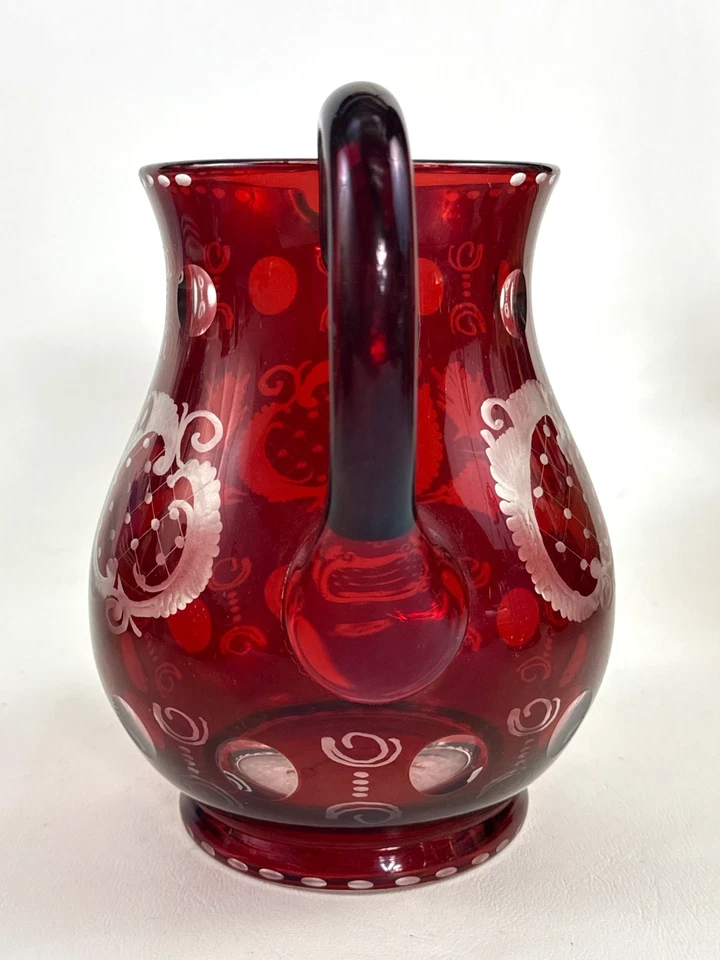 Antique Egermann ruby/clear glass pitcher STAG & CASTLE Czech Bohemian c.1920+ - Image 2 of 4