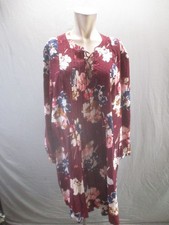 OLD NAVY Size XL Womens Floral Long Sleeve Lace Up Neck Pleated Boho Dress 087