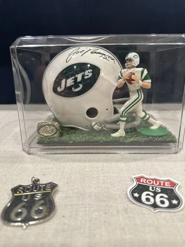 Joe Namath NY Jets Signed Throwback Mini Helmet Case Replica SB III Ring&SLU JSA