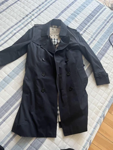 Burberry Trench Coat THE SANDRINGHAM LONG Nova Check Navy Taglia 48 US:XL Autentico