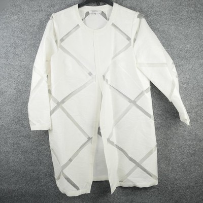 Milly Coat Womens 10 White Cotton Silk Open Geometric Sheer Panel Made USA