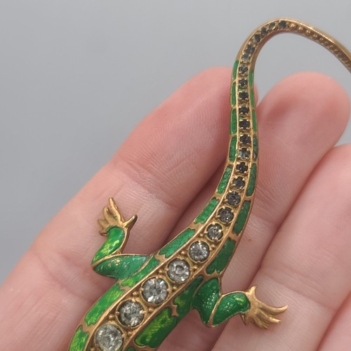Vintage Lizard Brooch Gecko Rhinestone Green WELL MADE READ - 第 10/18 張圖片