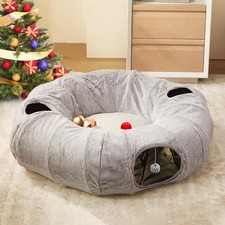 Cat Tunnel Bed for Indoor Cats - Cute Cat Donut Tunnel with Washable Cushion