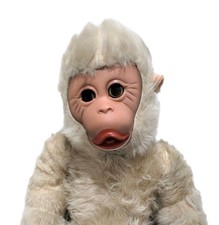 Vtg 60s White Rubber Face Monkey Plush w/ Another Determined Productions Jacket