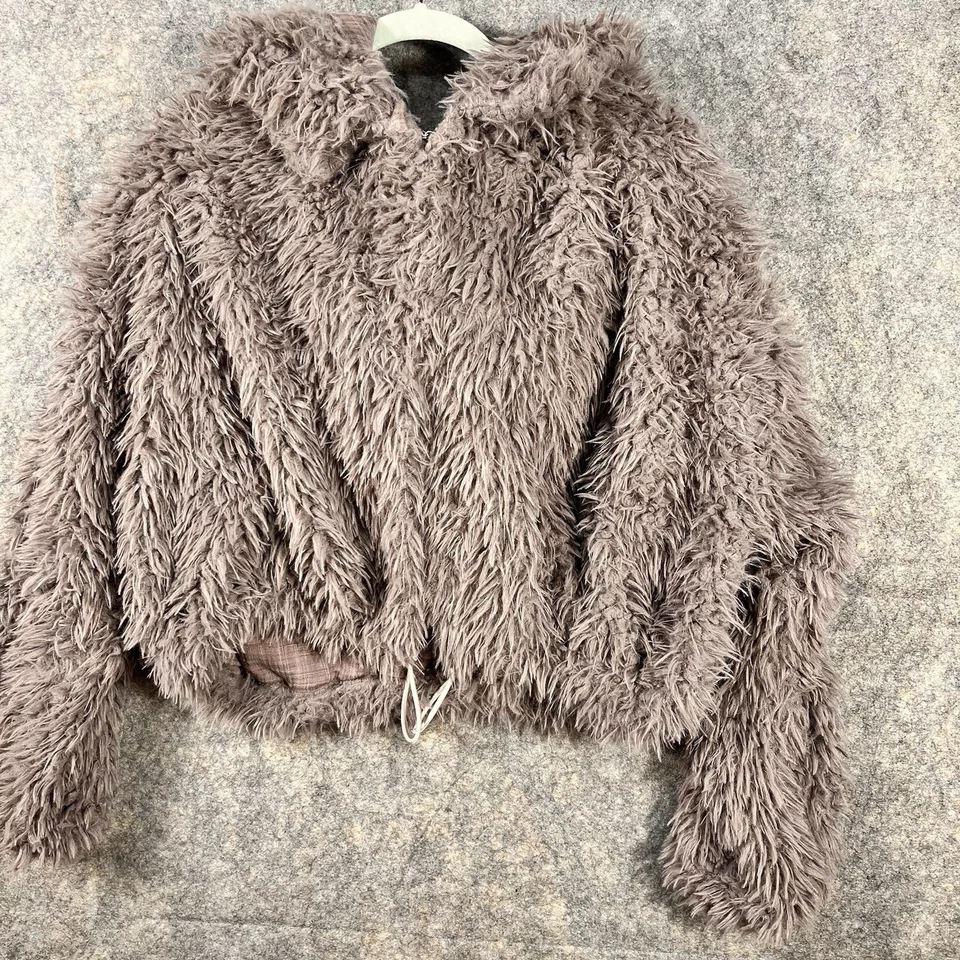 FREE PEOPLE FP ONE ZURI Parka Chaqueta de Piel Sintética Difusa Abrigo con Capucha Como Nuevo XS Púrpura