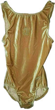 3-J Designs Size AS S Leotard Beige Stretch Velvet Embroidery Dance Gymnastics