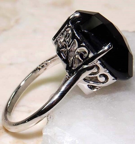Natural Faceted Black Tourmaline 925 Sterling Silver Ring Jewelry Sz 7 @17-7 - Picture 2 of 3