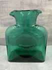 Blenko Water Pitcher Double Spout 8” Blue/Green Glass