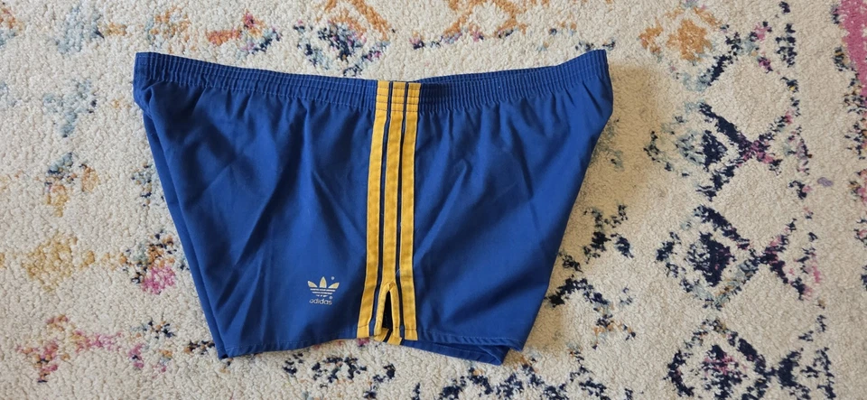 Vintage Adidas Running Shorts XL Three  Stripes Blue Made In USA Lined 70s 40-42 - Image 3 of 4