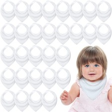 Giegxin 30pc Muslin Baby Bibs White Bandana Drool Bibs Unisex Solid Color