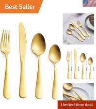Stainless Steel 24-Piece Flatware Set - Matte Gold Finish, 6 Service