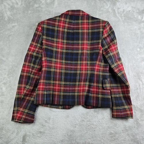 Vintage Jones New York Jacket Women 2 Petite Red Tartan Plaid 100% Wool Full Zip - Picture 2 of 12