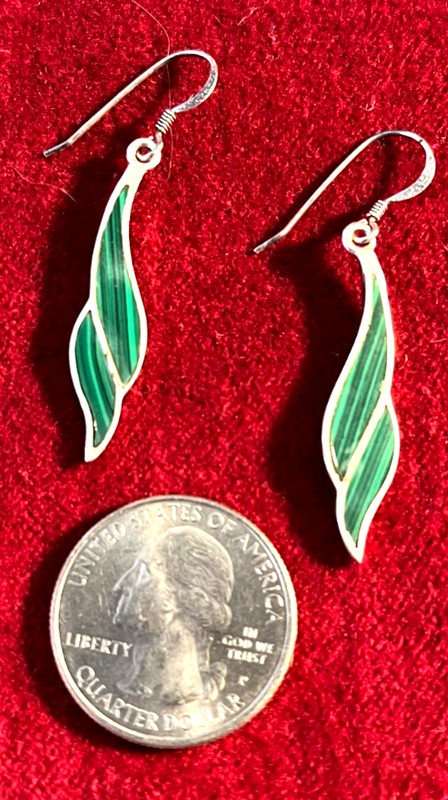 Sterling Malachite Earrings - French Hook Style Ear Wire 