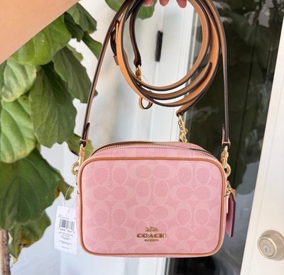 バッグ COACH Signature Accessory Pouch Pink NWT Coach CEK74 Mini Carey Crossbody Bag In Signature With Charms