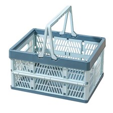 33L Large Light Blue Collapsible Plastic Storage Crate Handles Milk Basket