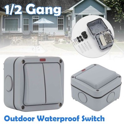 20A Wasserdicht IP66 1/2 Gang Single Double Wand Lichtschalter Garten Außen DE