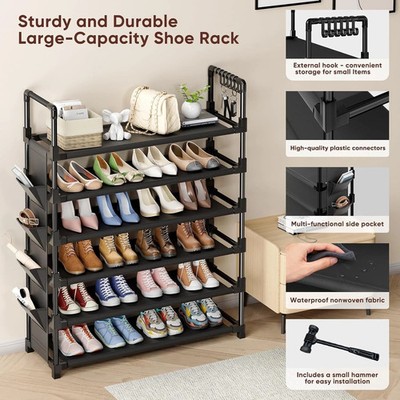 6 Tier Shoe Rack,Adjustable Metal Shoe Rack Organizer for 24-30 Pairs Shoe