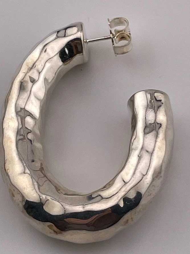 IPPOLITA 925 STERLING SILVER CLASSIC HAMMERED OVAL HOOP EARRINGS 2 1/8" MOD 691 - Image 4 of 4
