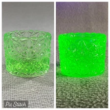 Degenhart Glass Co Daisy & Button Uranium Green Open Salt Dip 1 1/2" x  1 7/8"