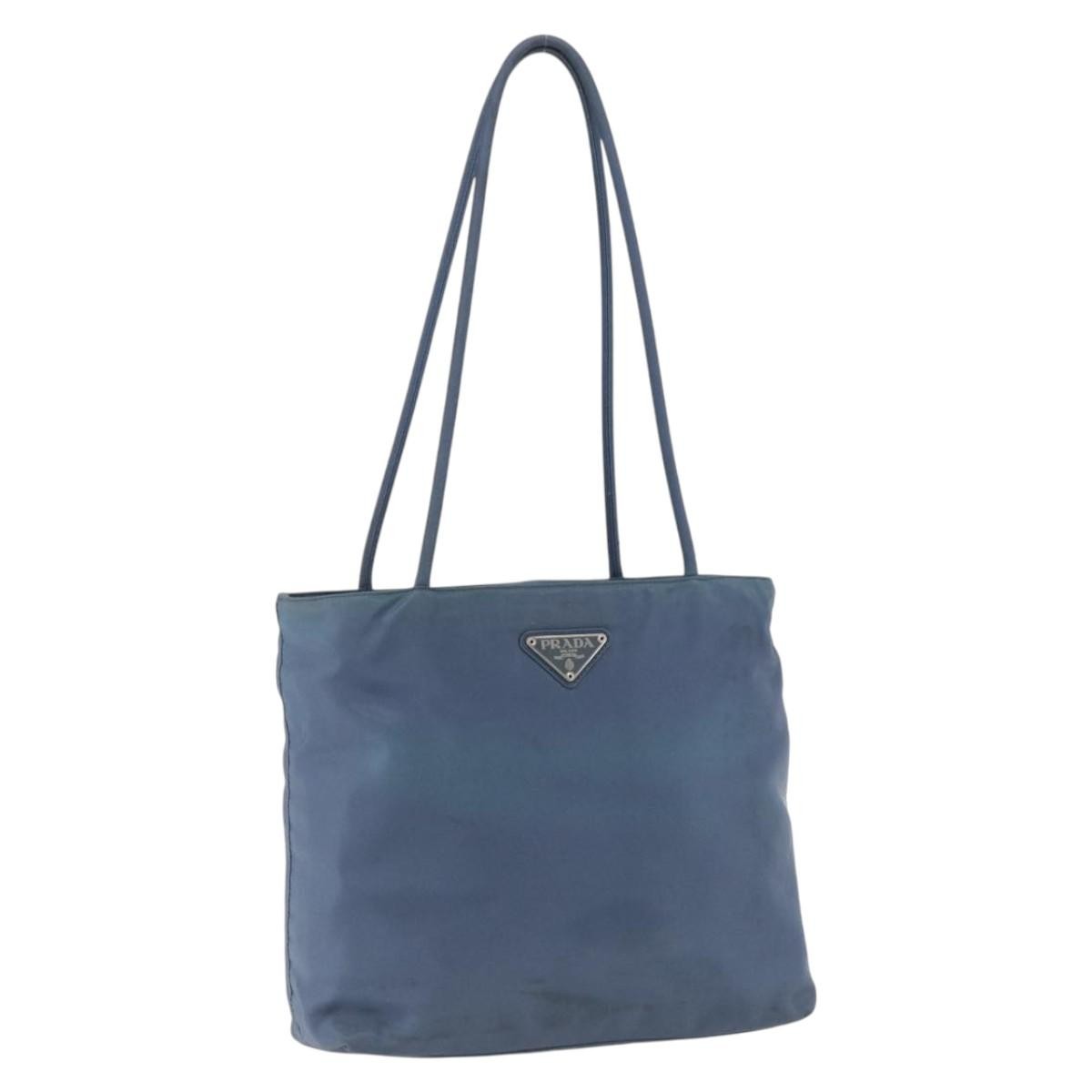 PRADA Tote Bag Nylon Blue Silver Auth BA10133