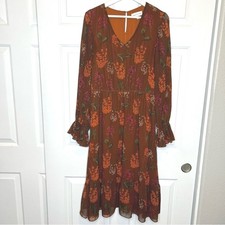 Gibson Latimer Floral Print Long Sleeve Midi Dress Brown Orange Size Unknown