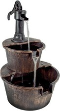 GardenKraft 2-Tier Barrel Garden Fountain/Rustic Gold Effect Outdoor Water Featu