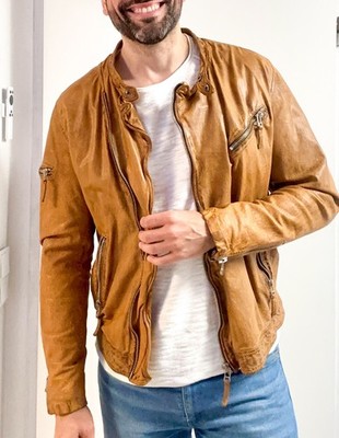 M.O.D Lederjacke Herren Gr. M Gelb Senf Kupfer Vintage Biker Leder Jacke