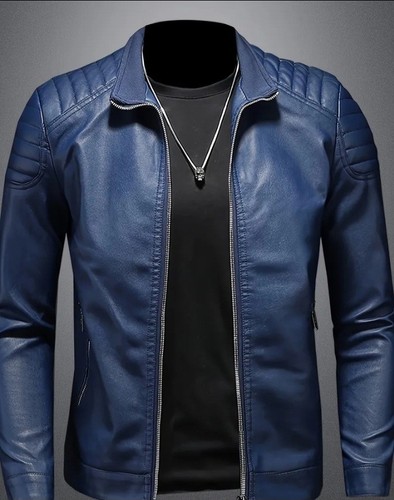 Veste simili cuir homme bleu