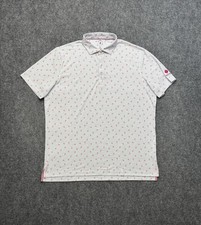 Johnnie O Polo Shirt Mens XL White Pink Palm Tree Performance Golf UPF 50