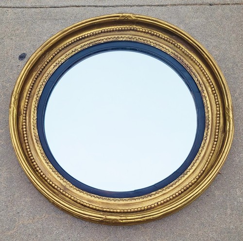 LARGE Antique AMERICAN Mid 19th C FEDERAL Carved & Gilt BULLSEYE Wall MIRROR