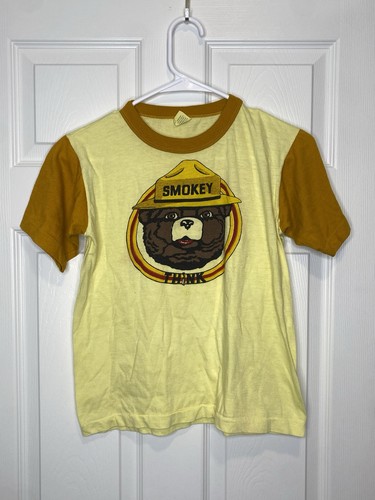Vintage Smokey The Bear Youth T-Shirt gelb XL 18-20 USA - Mängel lesen