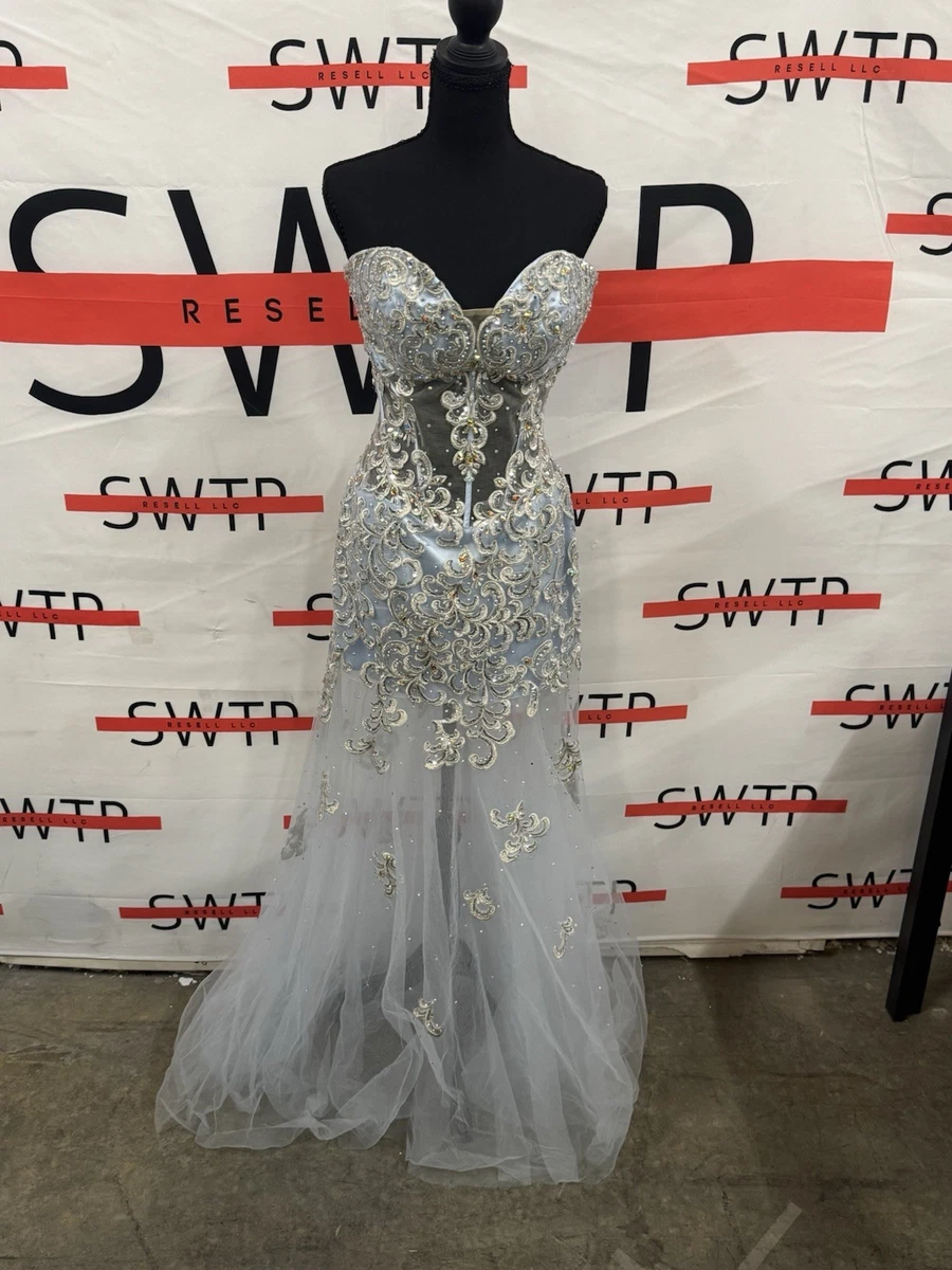 silver dress size 12 Dylan & Davids Long Sleeveless Formal Dress The Dress Outlet