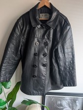Vintage Schott (U.S. 740N) Pea Jacket Black Leather Mens Large 44"