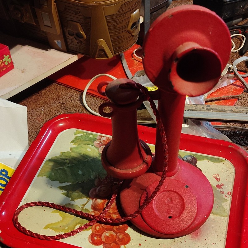 Pre-1940 Red Candlestick Telephone w/ Separate Mouthpiece & Earpiece