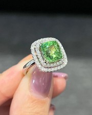 5.50 Ct Natural Green Garnet Tsavorite  Diamond Wedding Ring 14K White Gold 8 9
