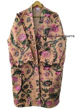 Floral Print Winter wear Indian cotton Beige Bohemian mid-length kimono Jacket