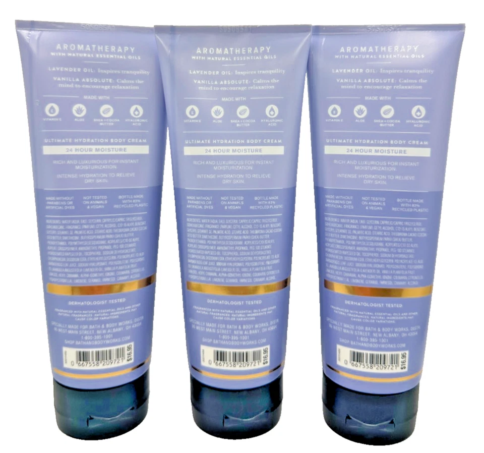 Bath & Body Works LOT of 3 Bottles Aroma Sleep Lavender Vanilla Body Cream 8 oz - Image 2 of 2